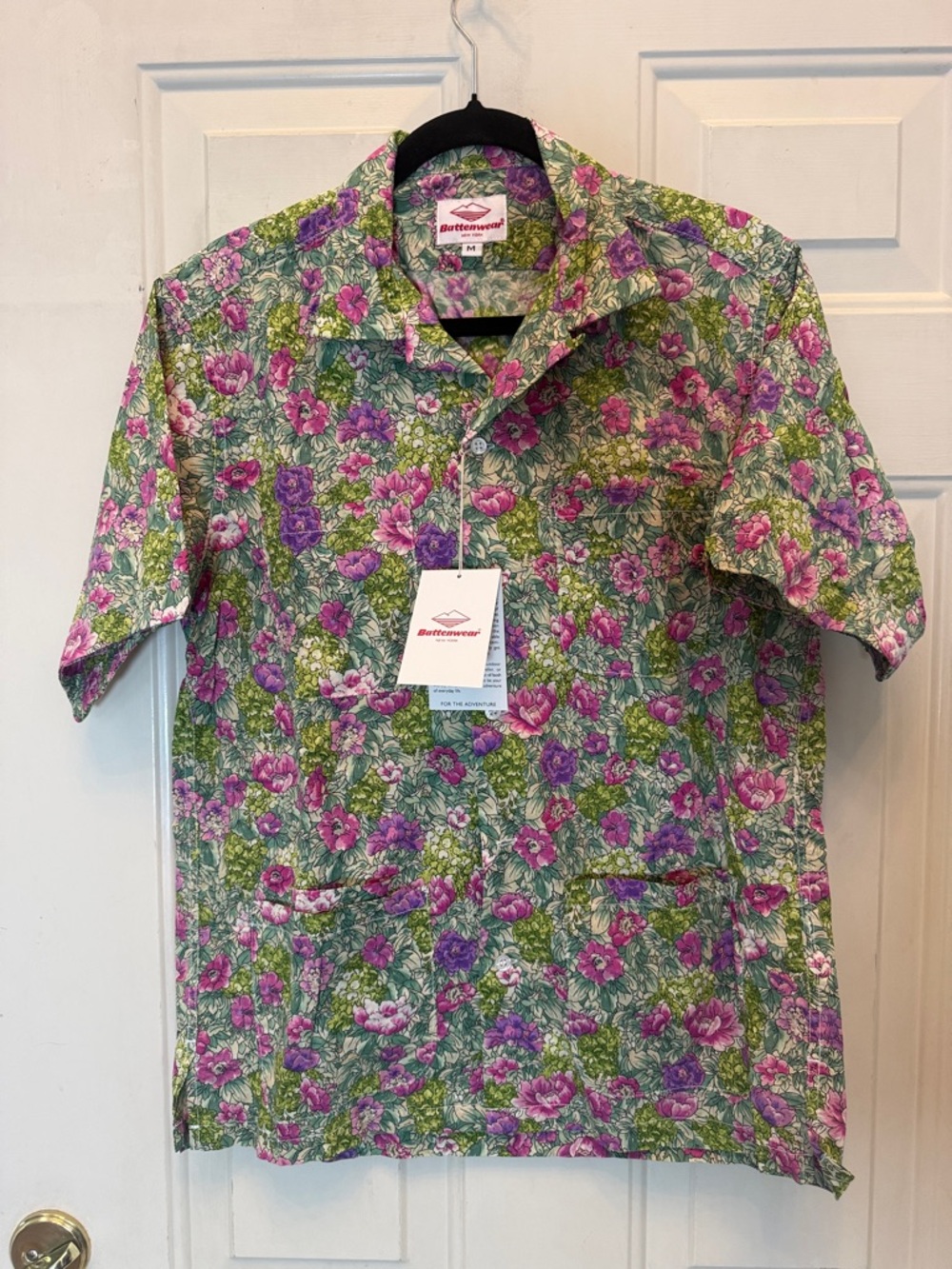 Battenwear Men's Short-Sleeve Pocket Island Floral Shirt - Green & Purple